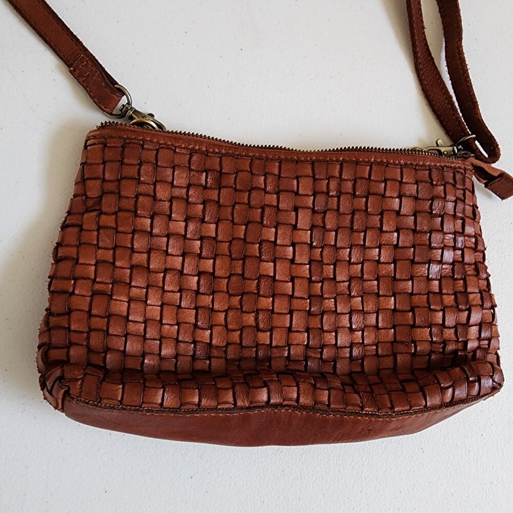 Woven Brown Leather Crossbody Bag